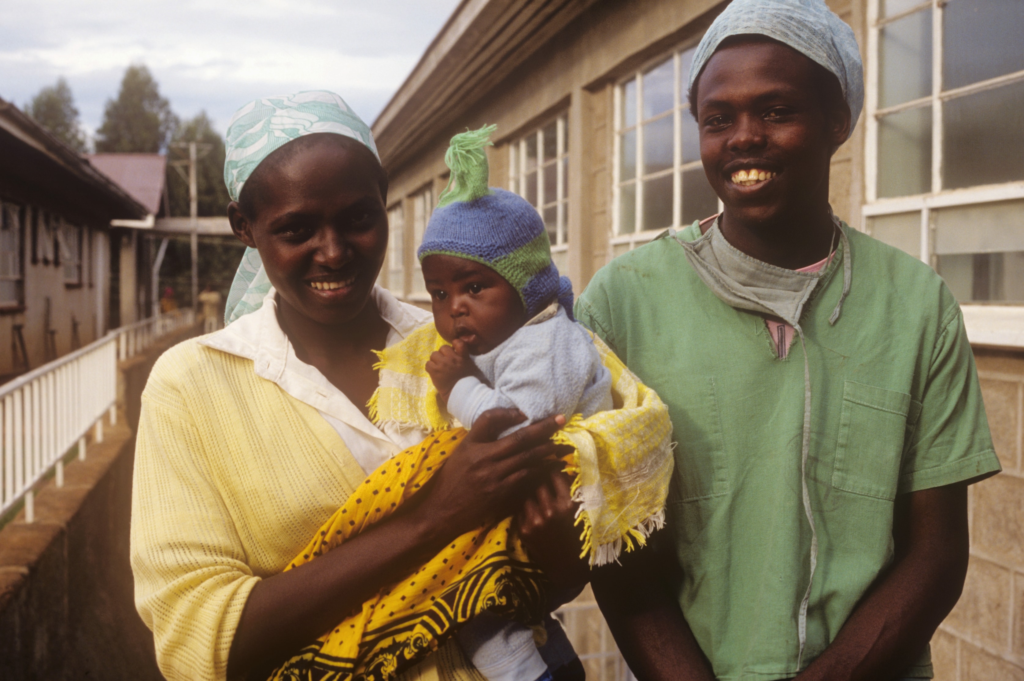 Family with baby at a medical facility in Africa